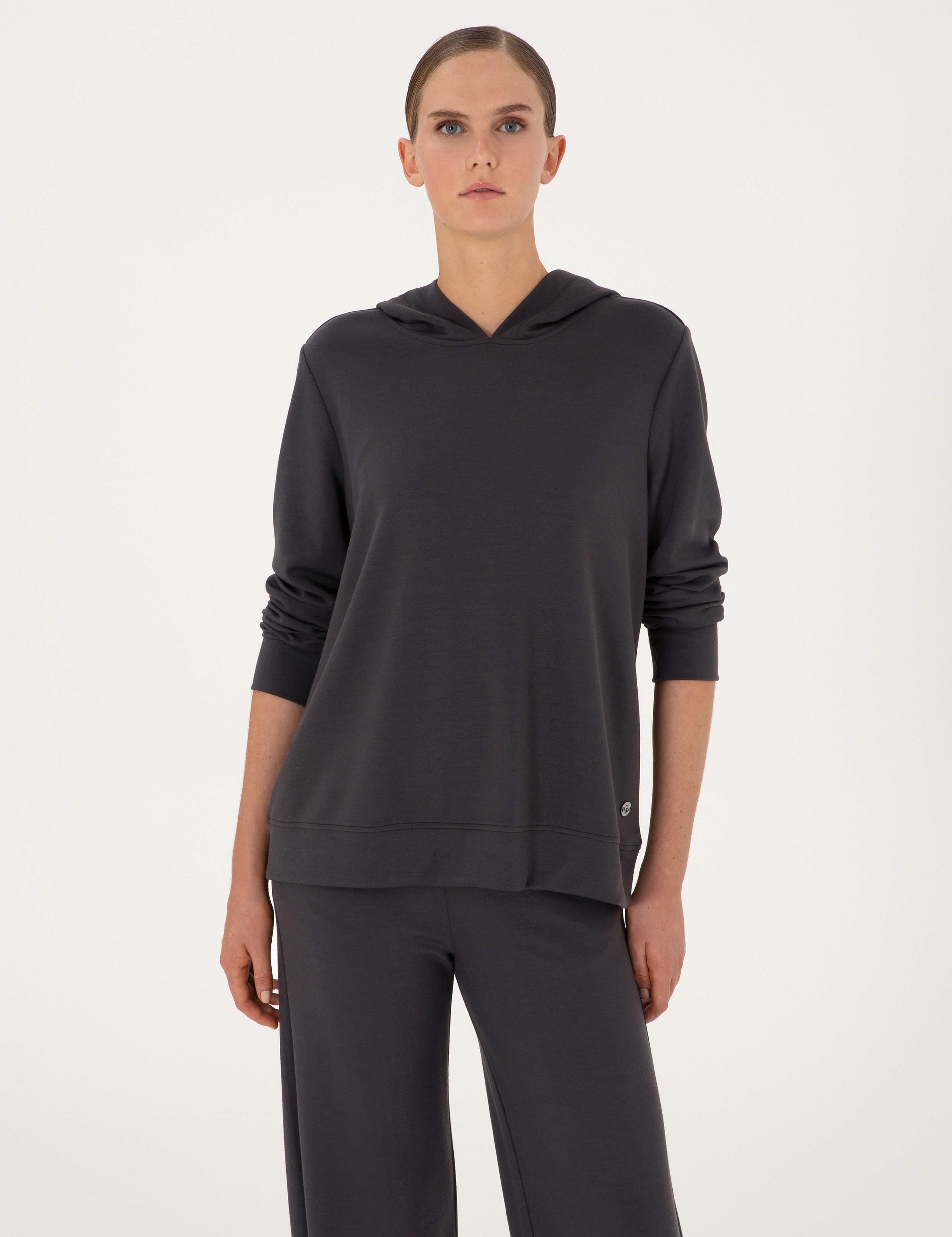 Antrasit Oversize Modal Karışımlı Kapüşonlu Sweatshirt - Image 1