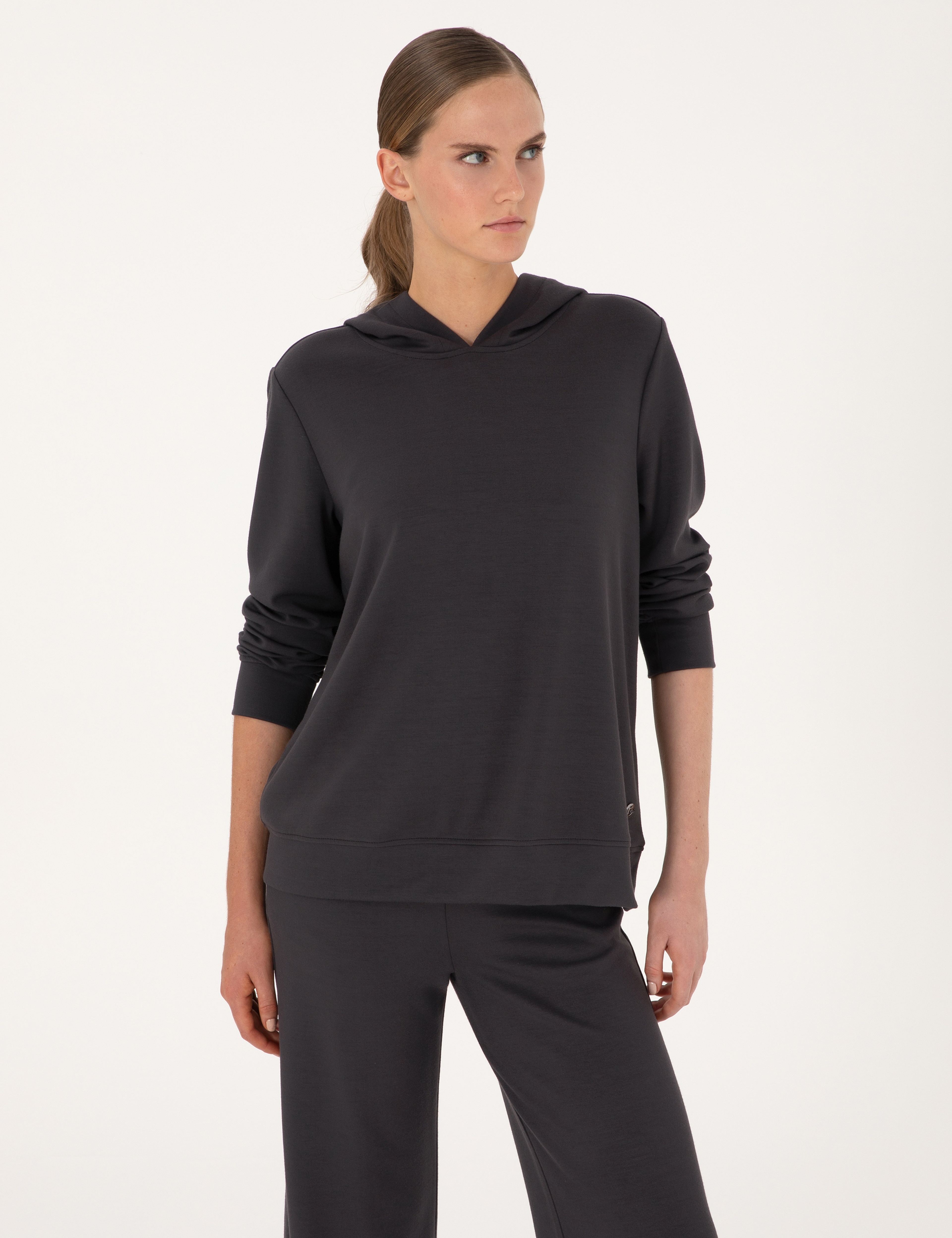 Antrasit Oversize Modal Karışımlı Kapüşonlu Sweatshirt