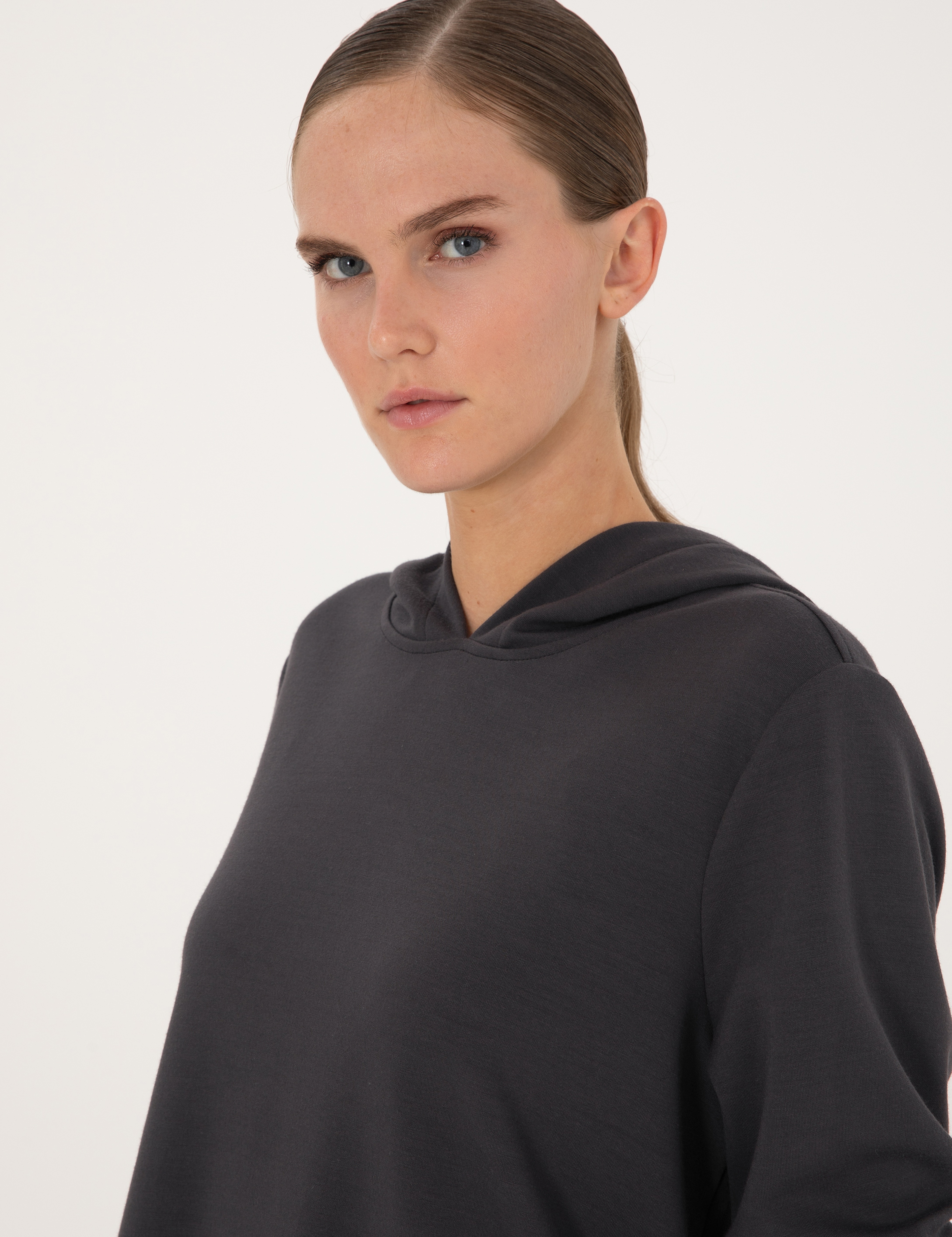 Antrasit Oversize Modal Karışımlı Kapüşonlu Sweatshirt - Image 2