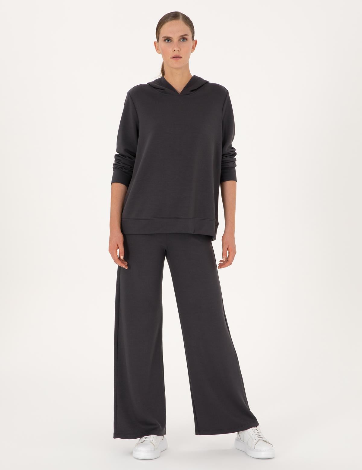 Antrasit Oversize Modal Karışımlı Kapüşonlu Sweatshirt - 50314972031