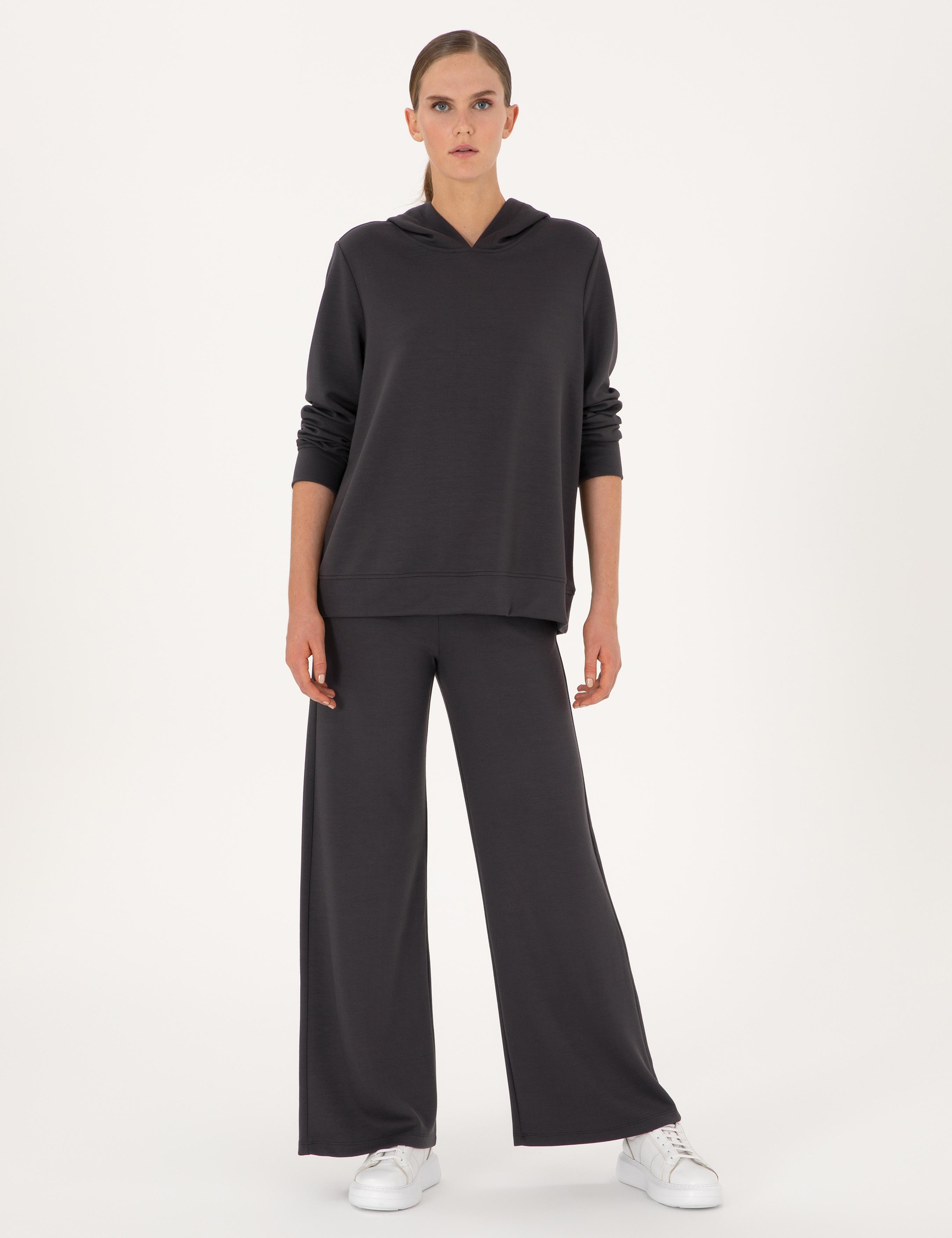 Antrasit Oversize Modal Karışımlı Kapüşonlu Sweatshirt