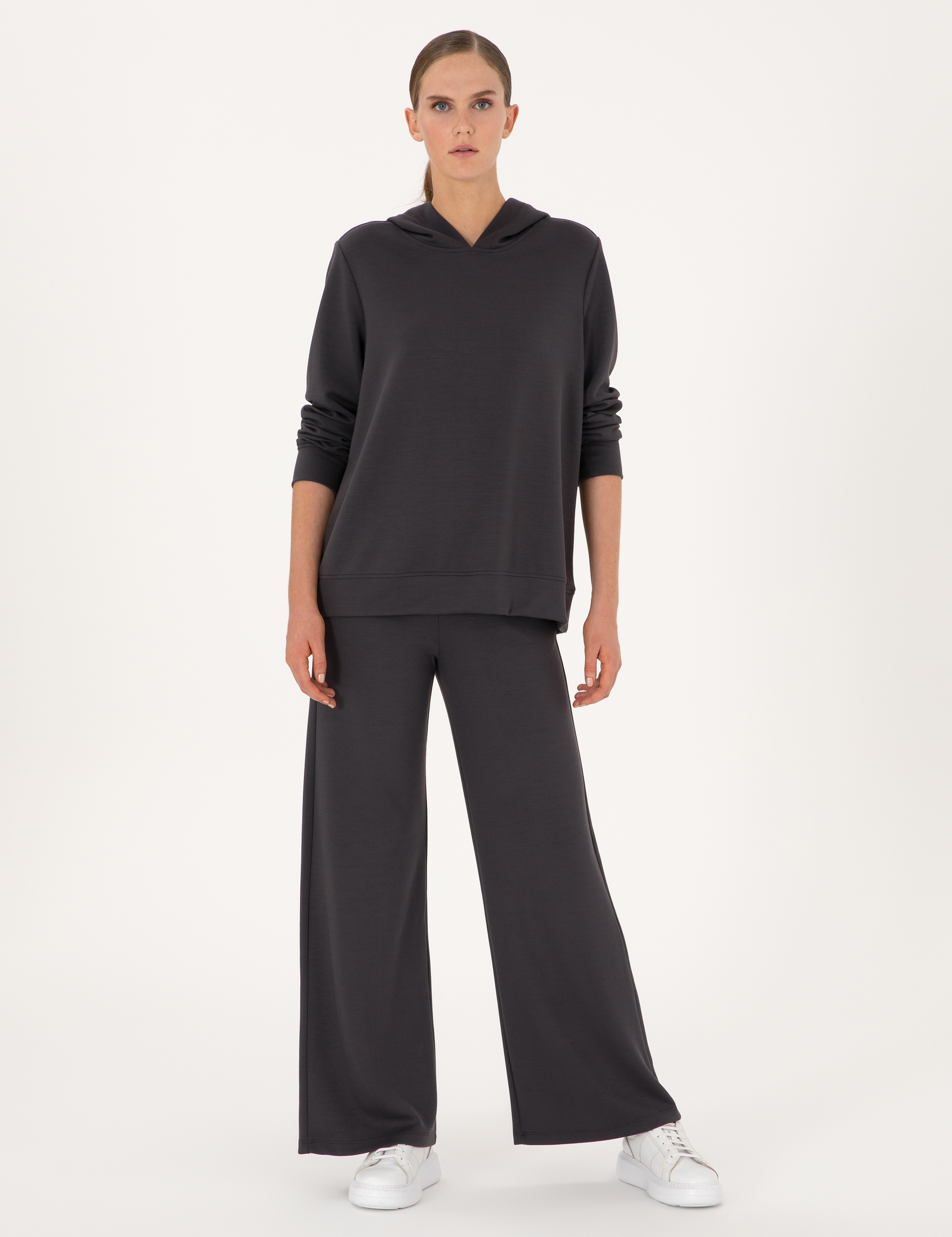 Antrasit Oversize Modal Karışımlı Kapüşonlu Sweatshirt - Image 4