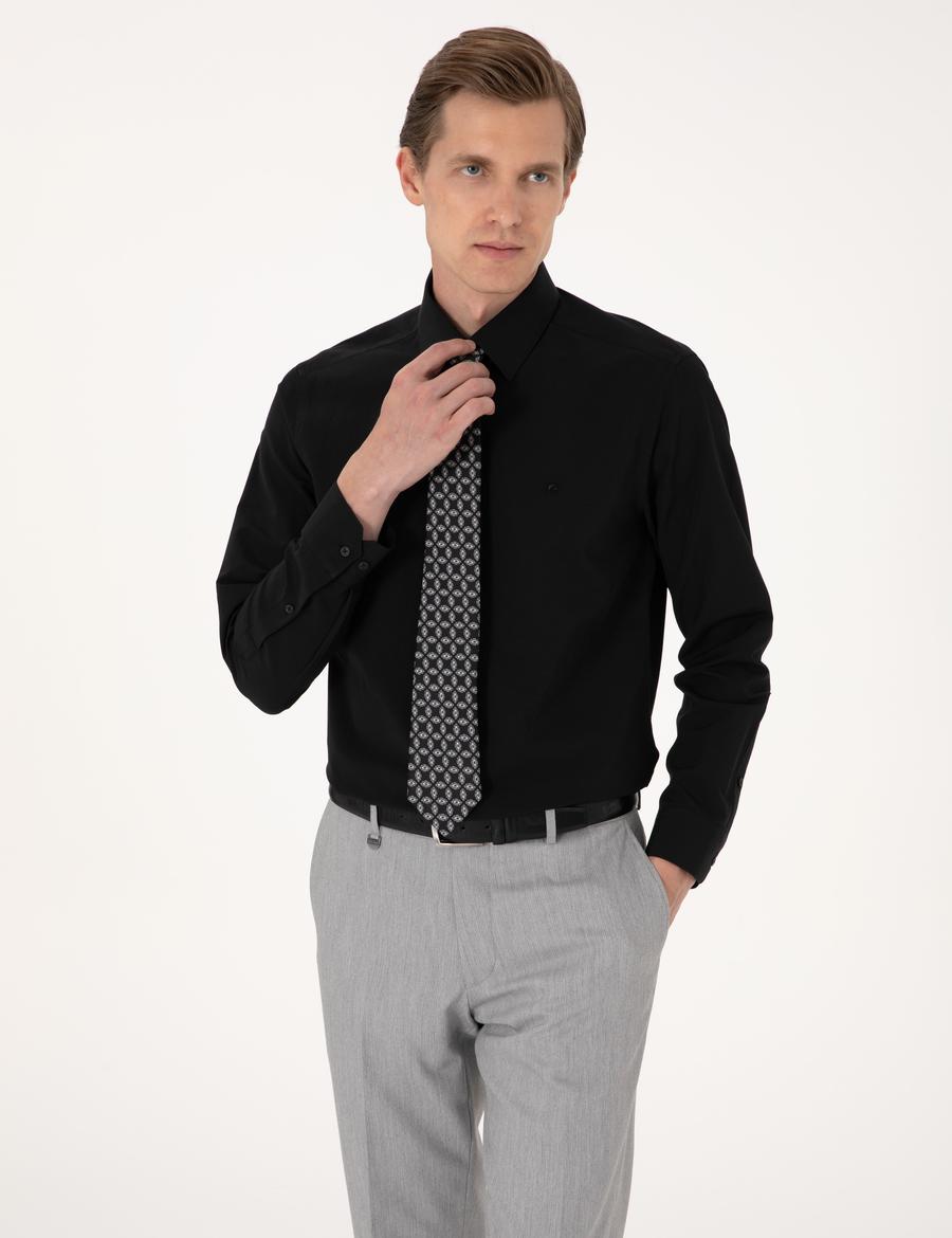 Siyah Regular Fit Uzun Kollu Basic Gömlek