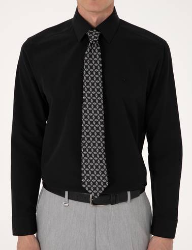 Siyah Regular Fit Uzun Kollu Basic Gömlek