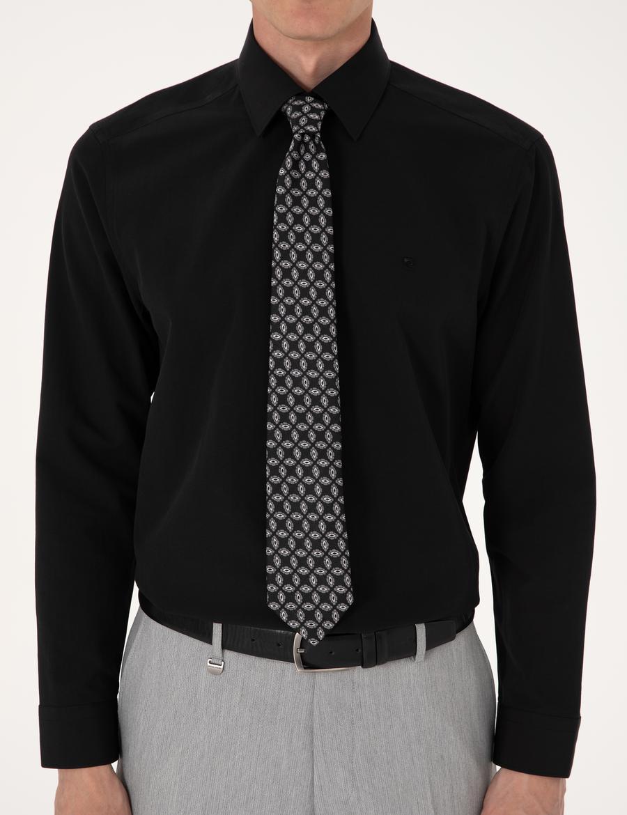 Siyah Regular Fit Uzun Kollu Basic Gömlek