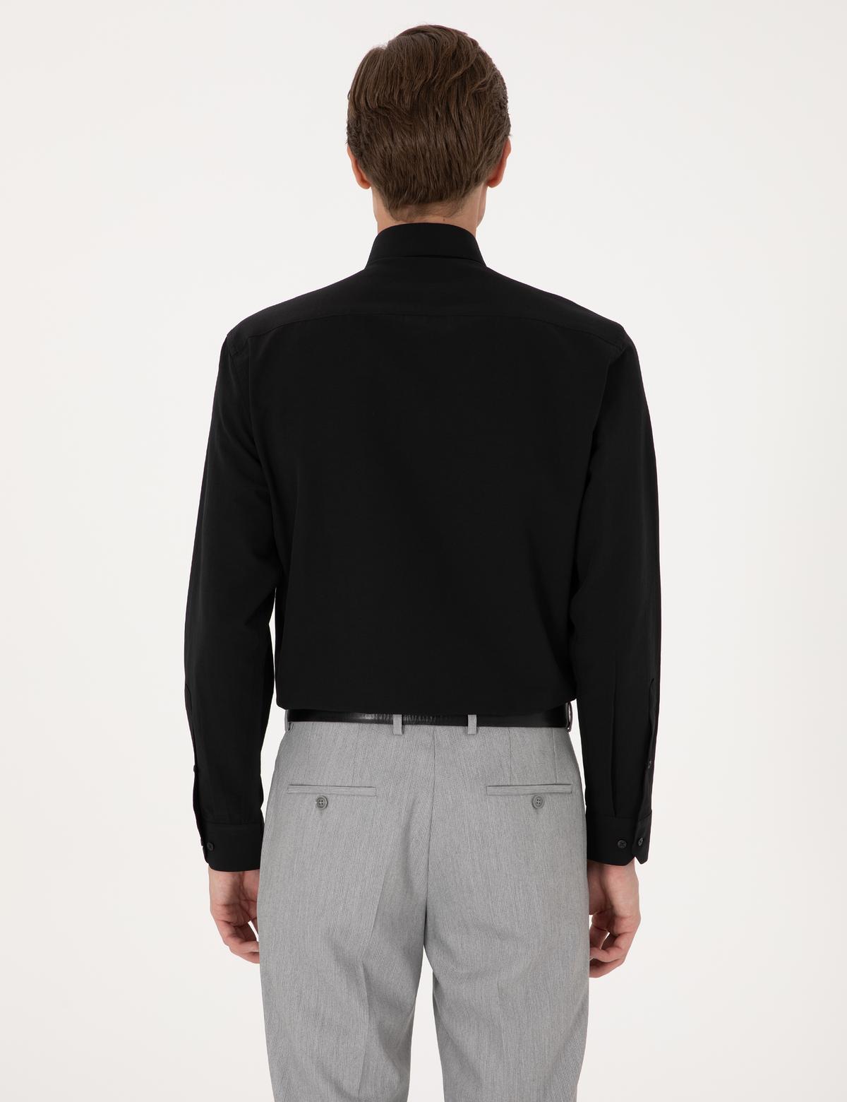 Siyah Regular Fit Uzun Kollu Basic Gömlek - 50316742033