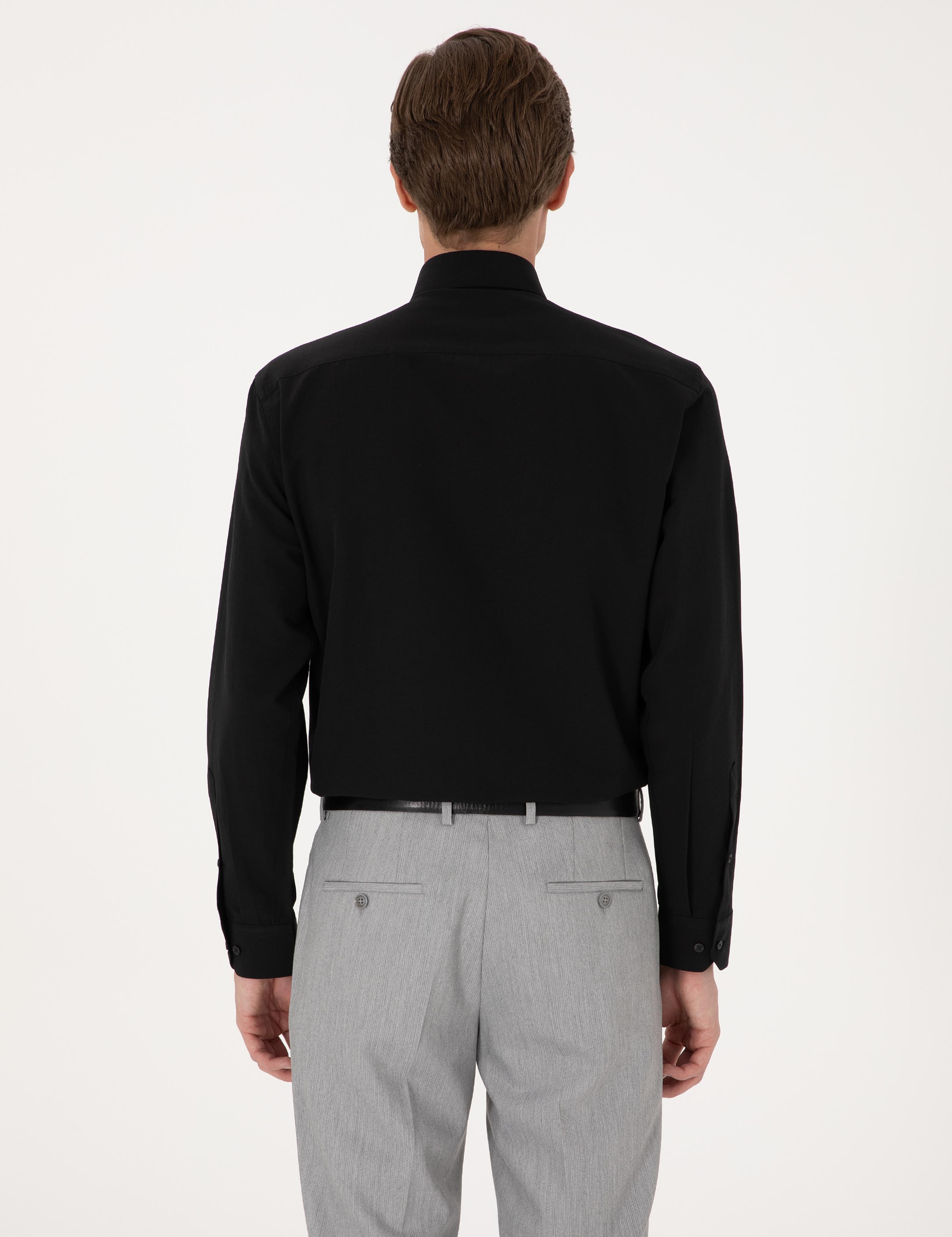 Siyah Regular Fit Uzun Kollu Basic Gömlek