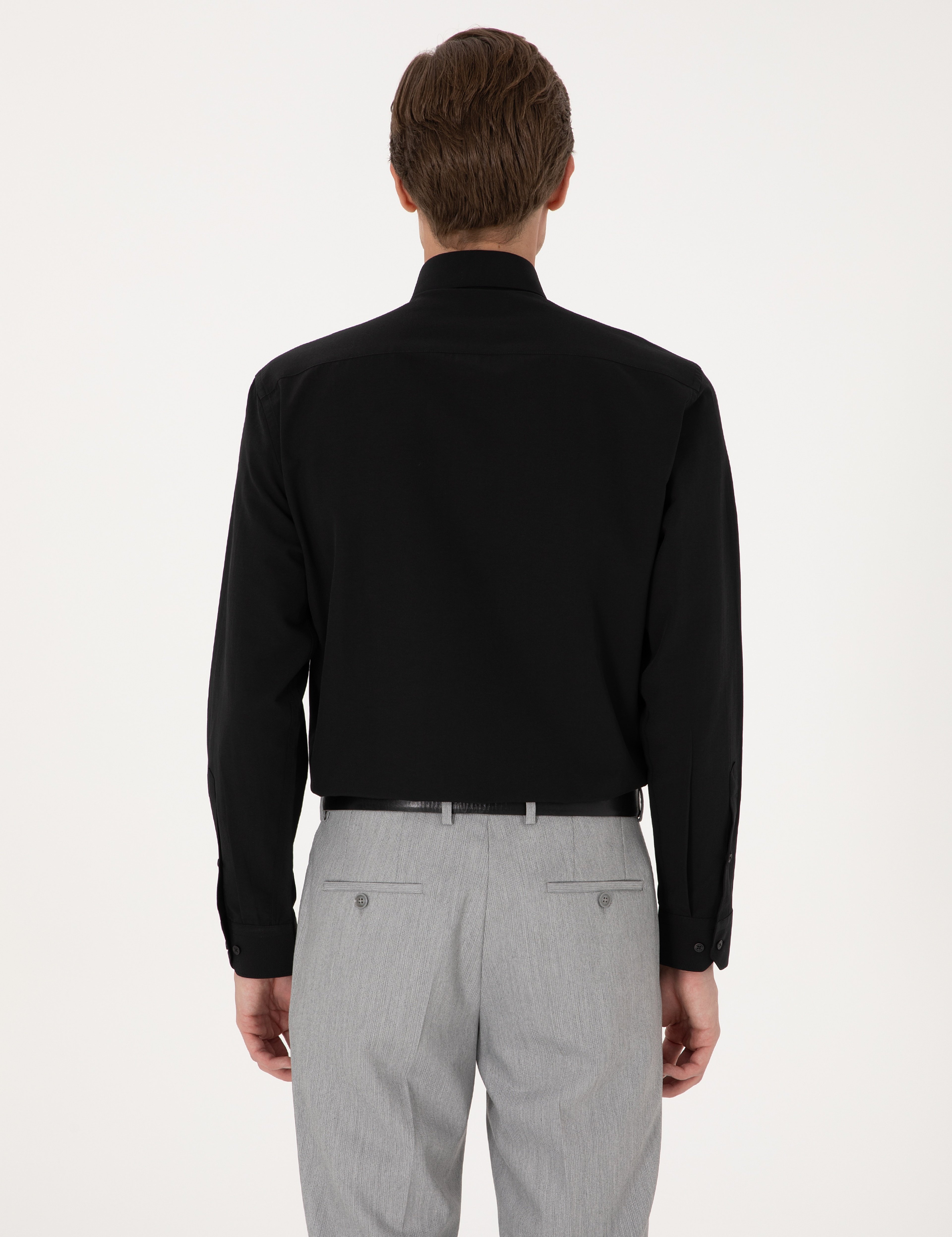 Siyah Regular Fit Uzun Kollu Basic Gömlek - Image 6