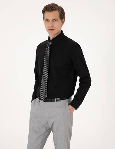 Siyah Regular Fit Uzun Kollu Basic Gömlek