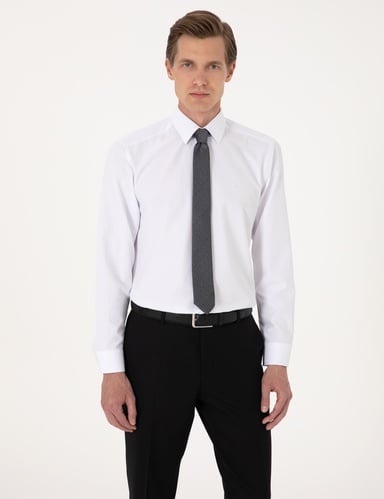 Beyaz Regular Fit Uzun Kollu Basic Gömlek