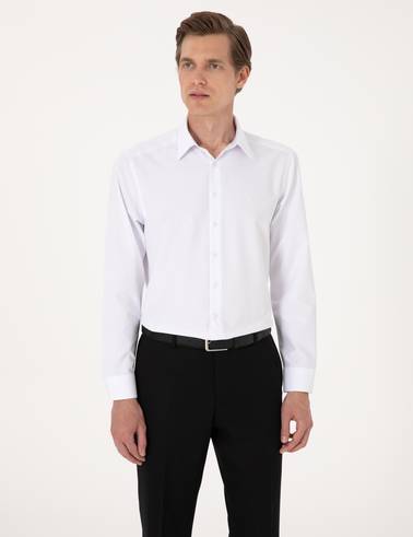 Beyaz Regular Fit Uzun Kollu Basic Gömlek