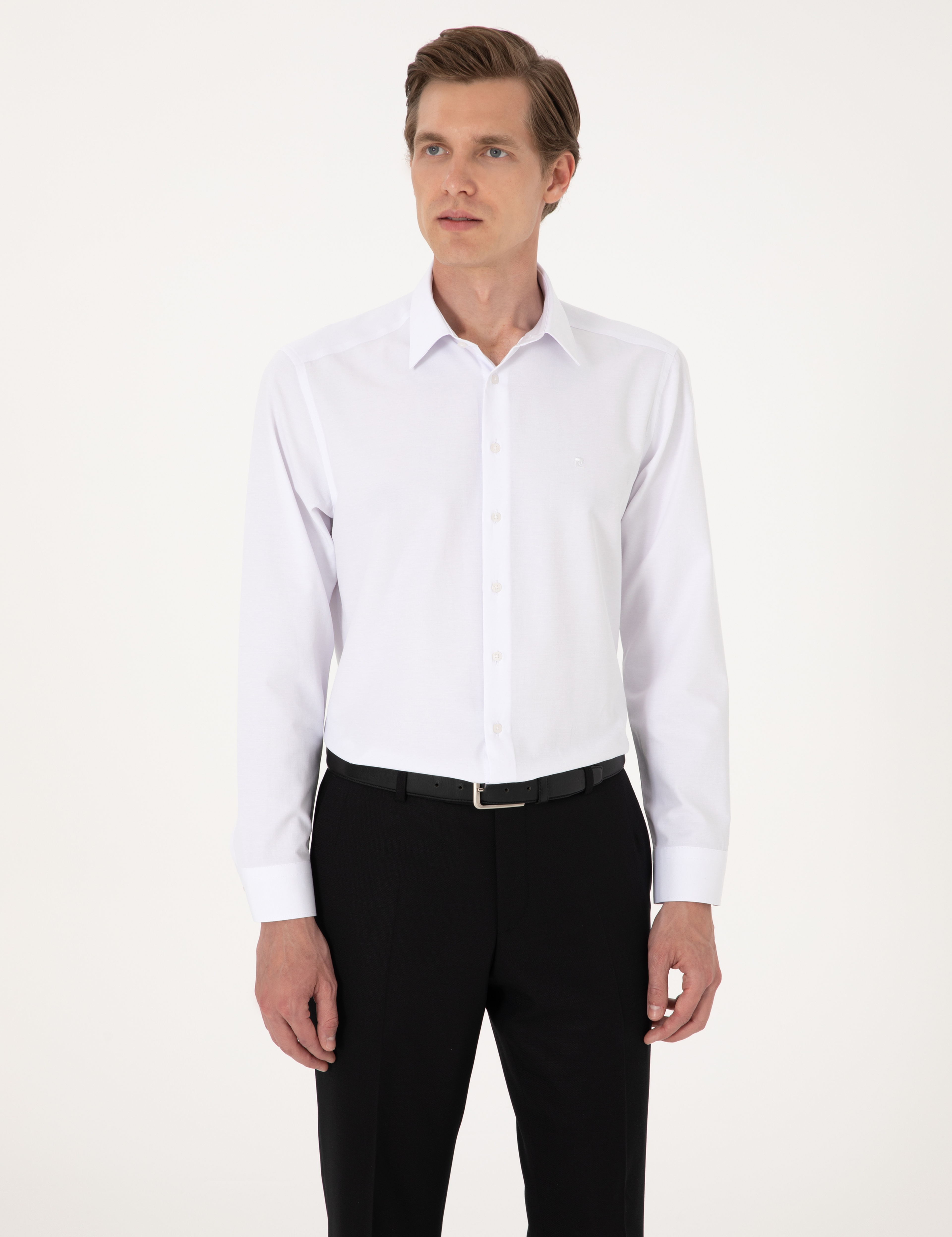 Beyaz Regular Fit Uzun Kollu Basic Gömlek - Image 3