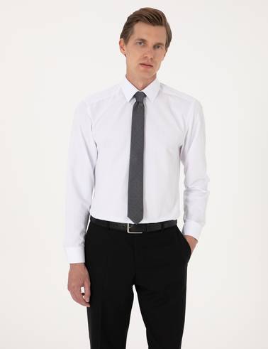 Beyaz Regular Fit Uzun Kollu Basic Gömlek