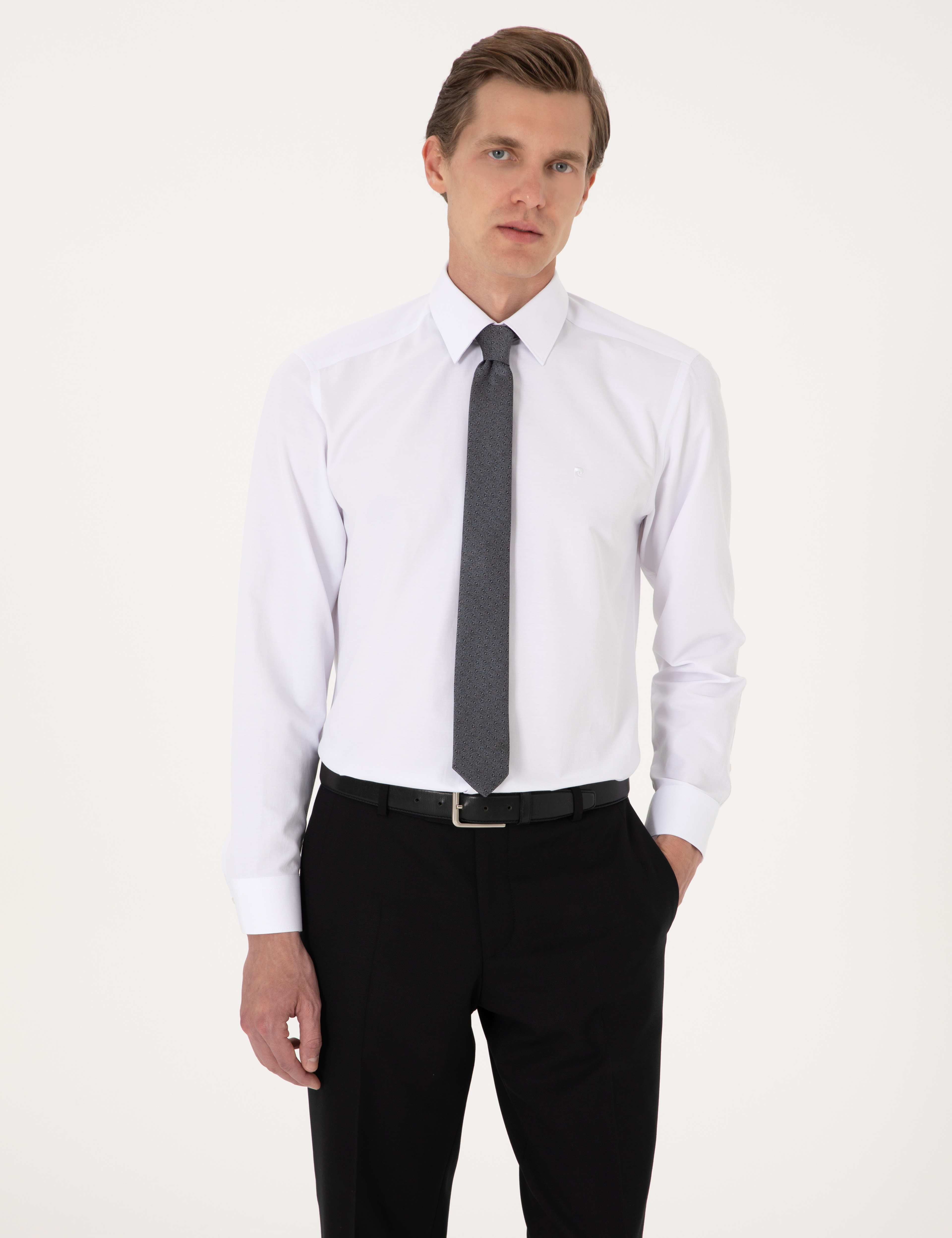 Beyaz Regular Fit Uzun Kollu Basic Gömlek - Image 4