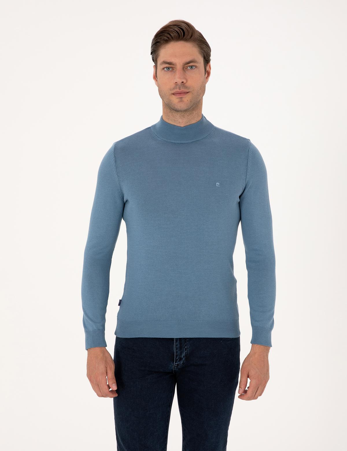 Mavi Slim Fit Yarım Balıkçı Yaka Basic Triko Kazak