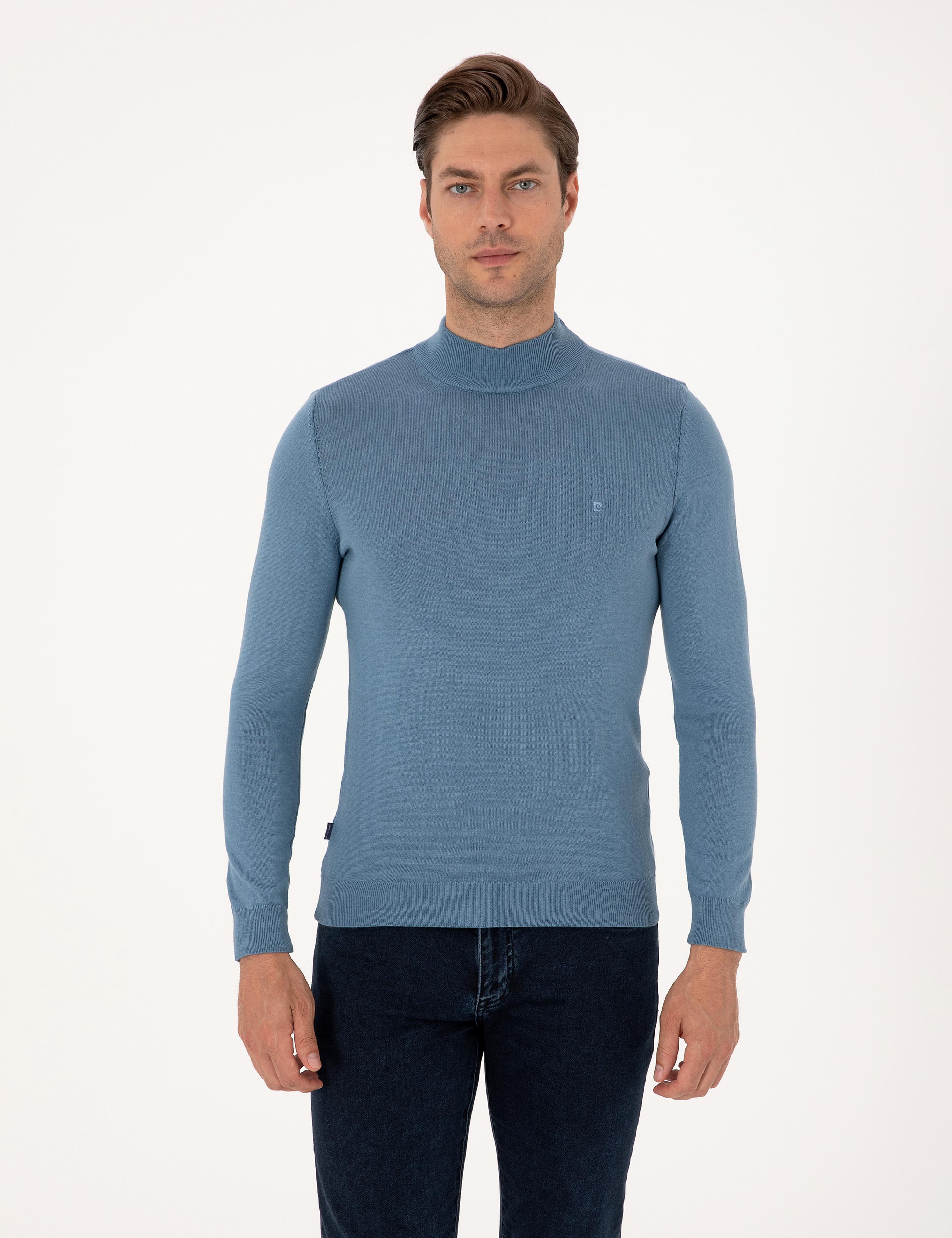 Mavi Slim Fit Yarım Balıkçı Yaka Basic Triko Kazak