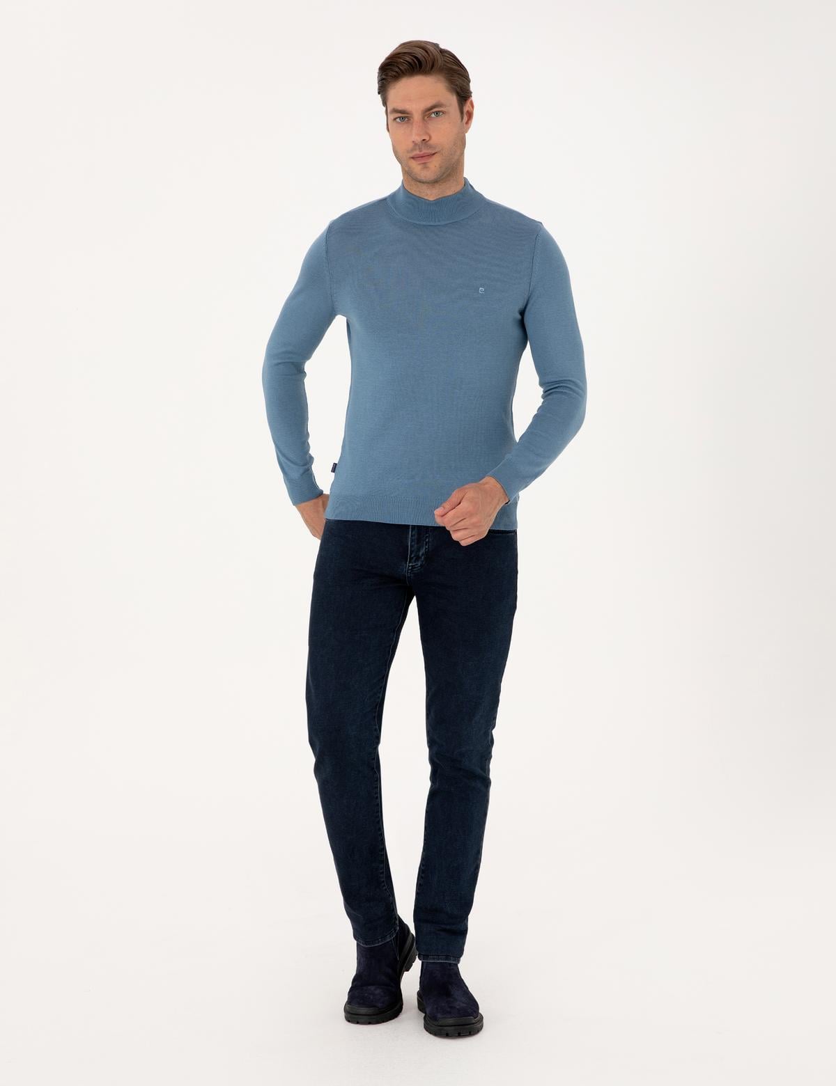 Mavi Slim Fit Yarım Balıkçı Yaka Basic Triko Kazak - 50314176166