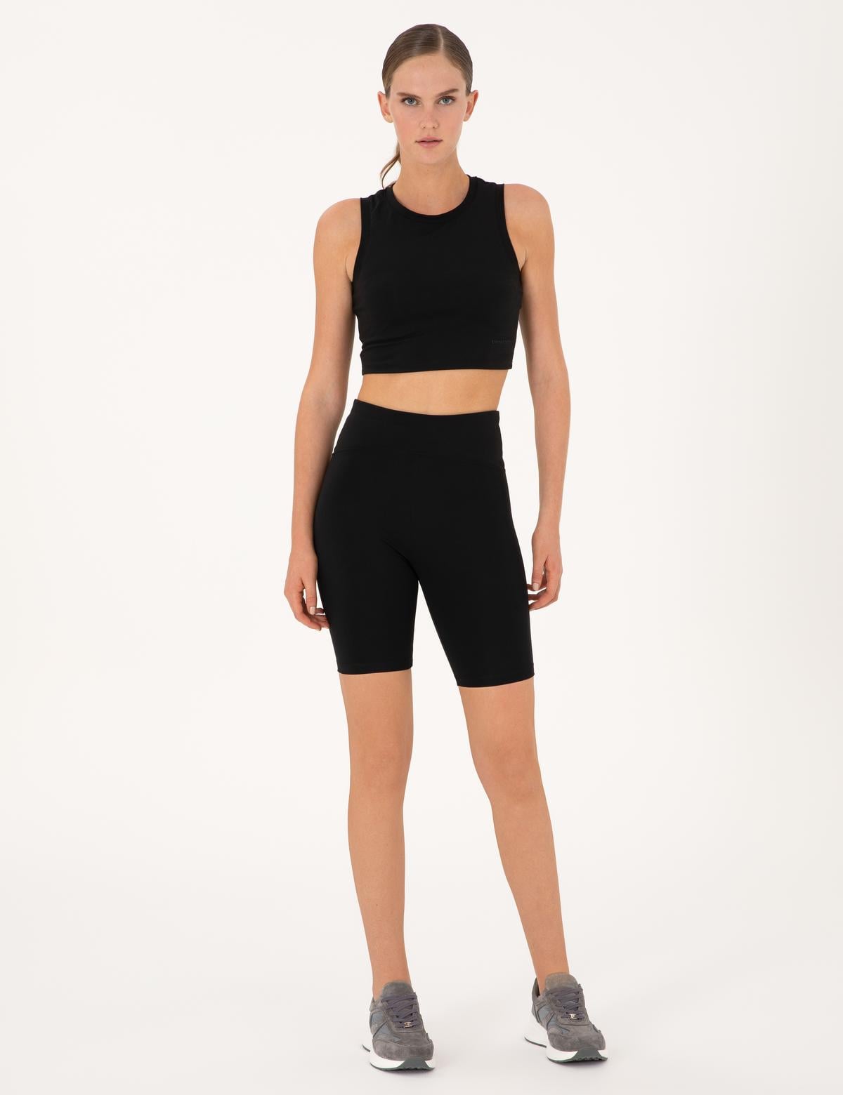 Siyah Yüksek Bel Biker Tayt