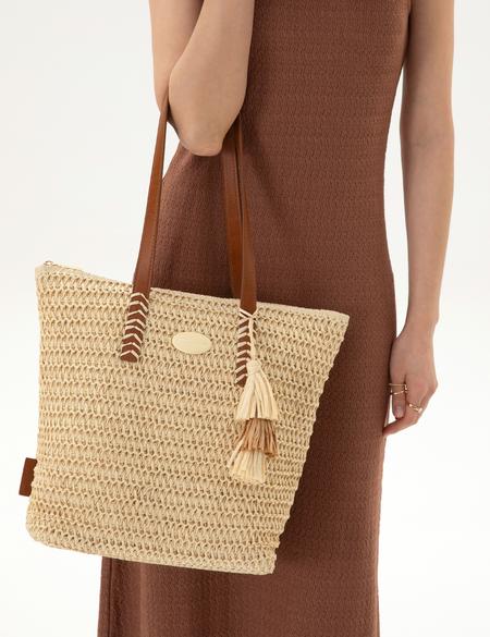 Bej Hasır Omuz Çanta - 50318365002