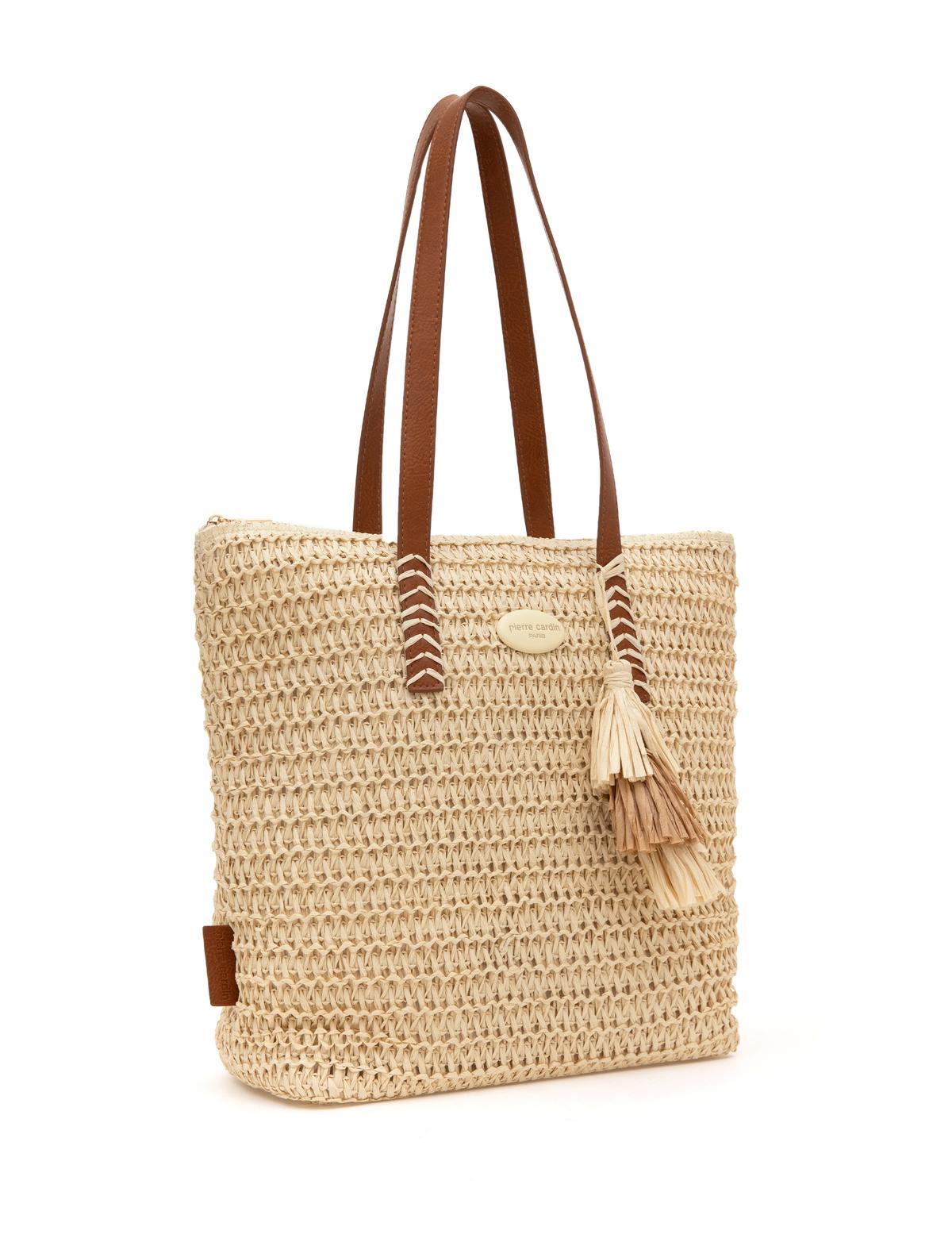 Bej Hasır Omuz Çanta - 50318365002