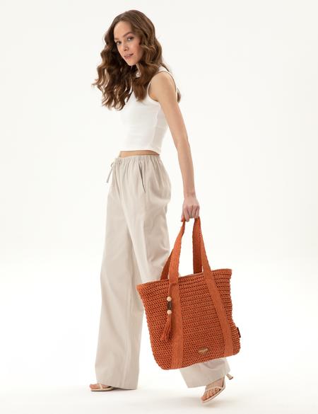 Kiremit Hasır Omuz Çanta - 50318367004