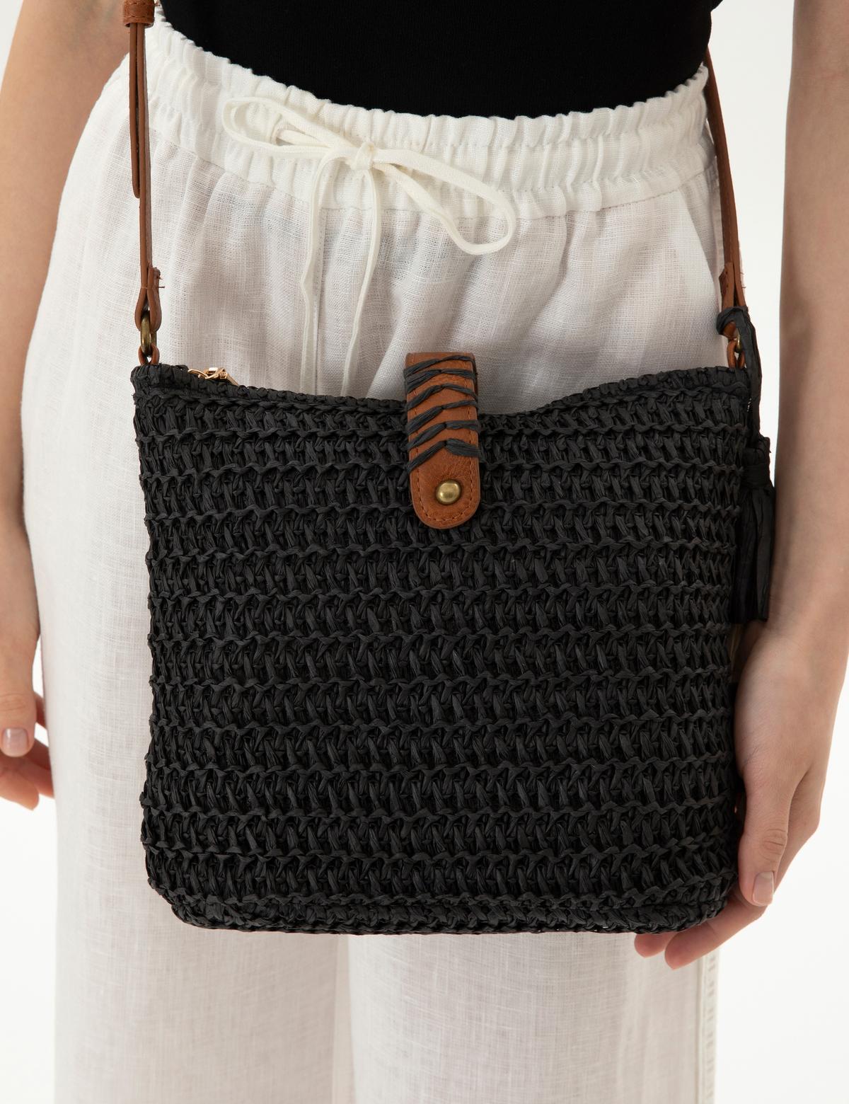 Siyah Hasır Çapraz Çanta - 50318363001