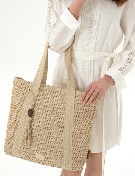 Bej Hasır Omuz Çanta - 50318367002