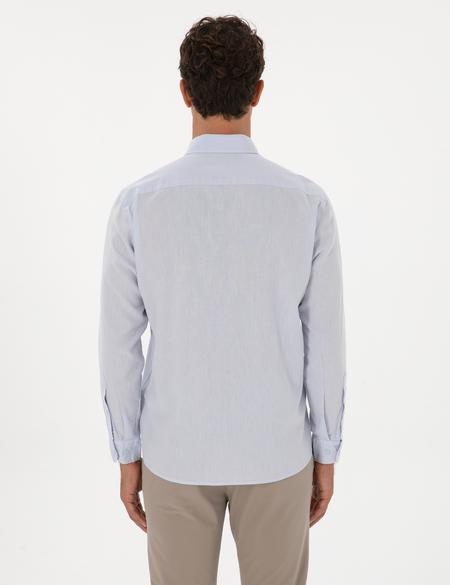 Açık Mavi Keten Karışımlı Regular Fit Uzun Kollu Gömlek - 50303388067