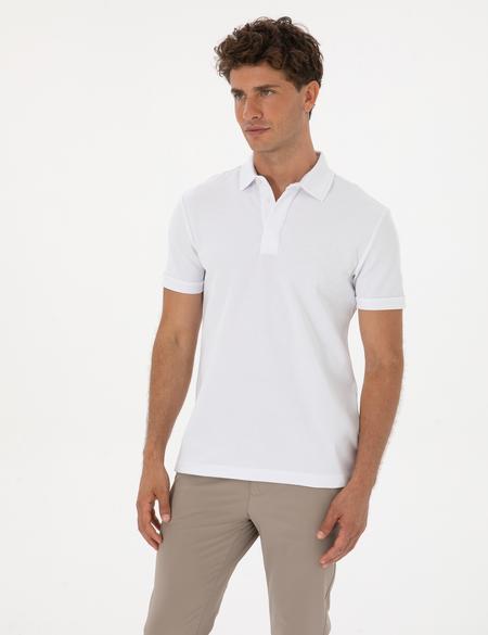Beyaz Slim Fit %100 Pamuk Kıvrılmaz Amerikan Pike Polo Yaka Basic Tişört - 50306154007