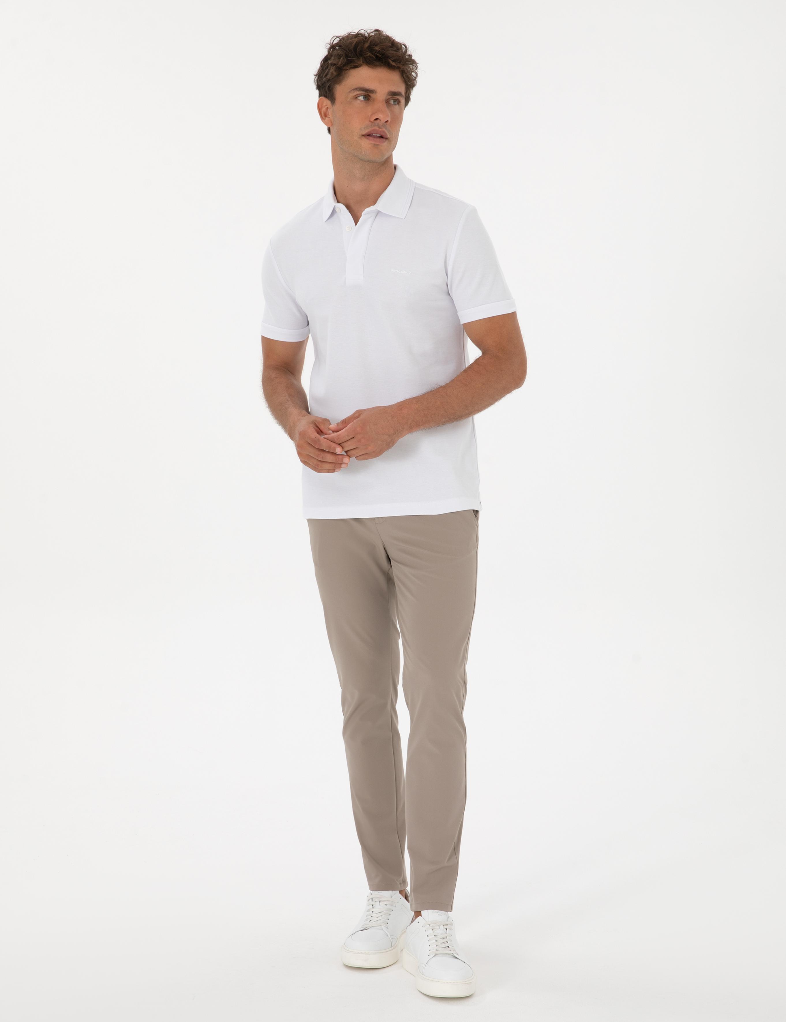 Beyaz Slim Fit %100 Pamuk Kıvrılmaz Amerikan Pike Polo Yaka Basic Tişört