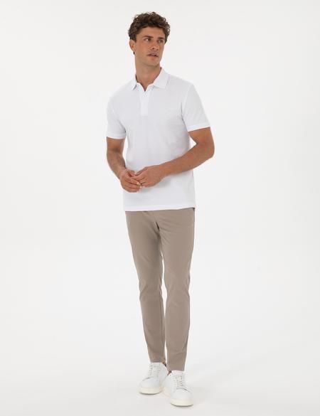 Beyaz Slim Fit %100 Pamuk Kıvrılmaz Amerikan Pike Polo Yaka Basic Tişört - 50306154007