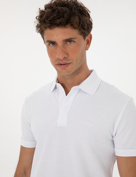 Beyaz Slim Fit %100 Pamuk Kıvrılmaz Amerikan Pike Polo Yaka Basic Tişört - 50306154007
