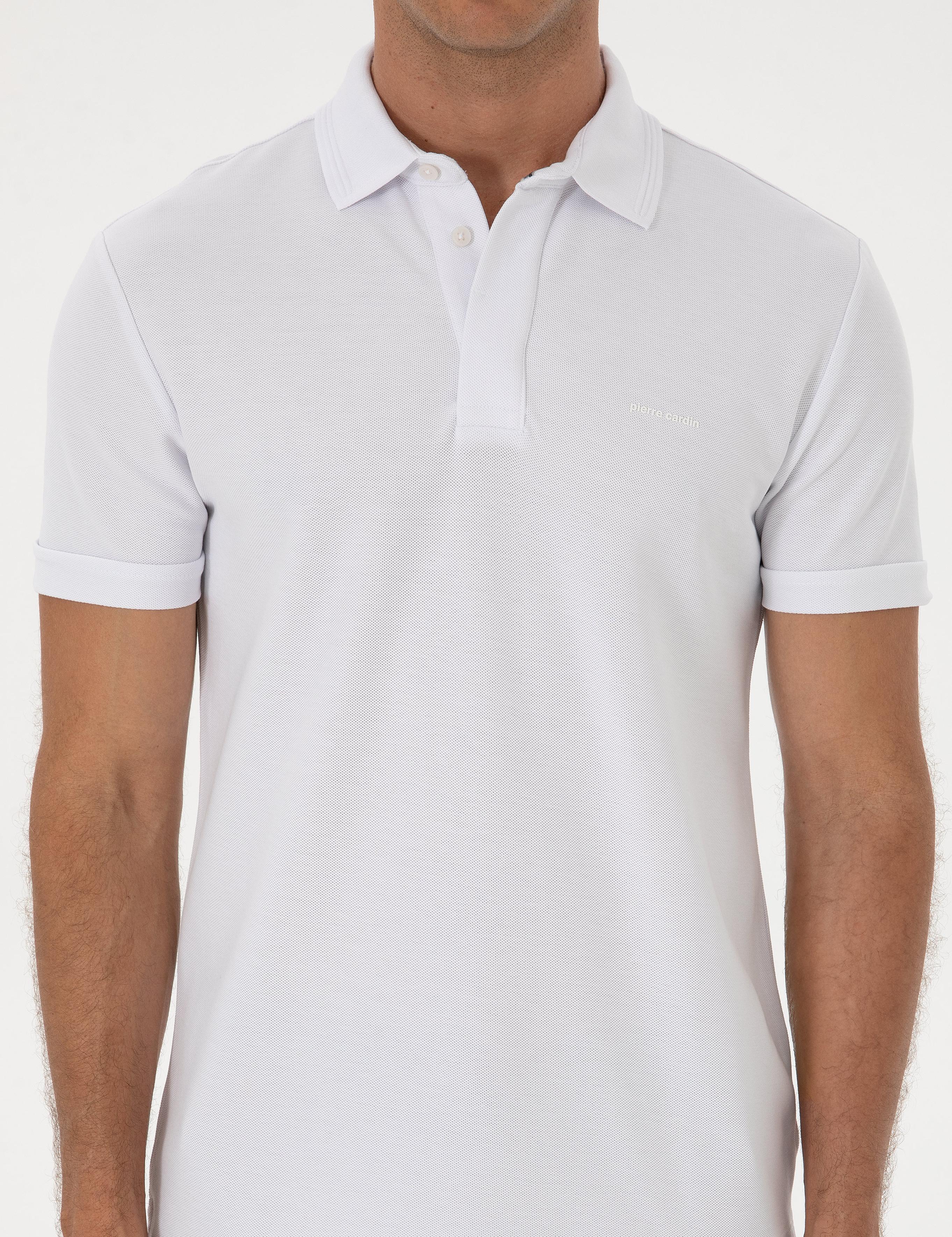 Beyaz Slim Fit %100 Pamuk Kıvrılmaz Amerikan Pike Polo Yaka Basic Tişört