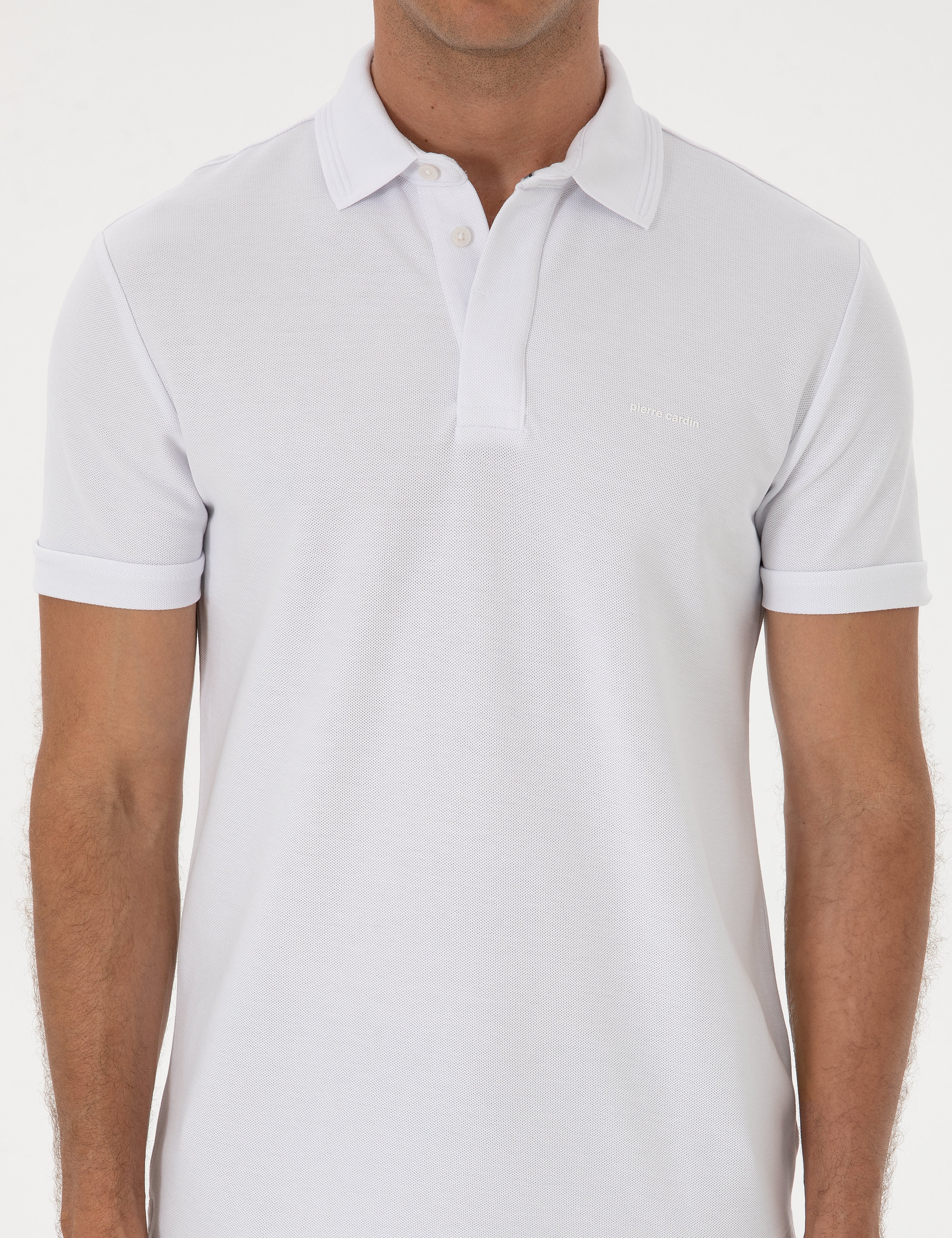 Beyaz Slim Fit %100 Pamuk Kıvrılmaz Amerikan Pike Polo Yaka Basic Tişört - Image 6