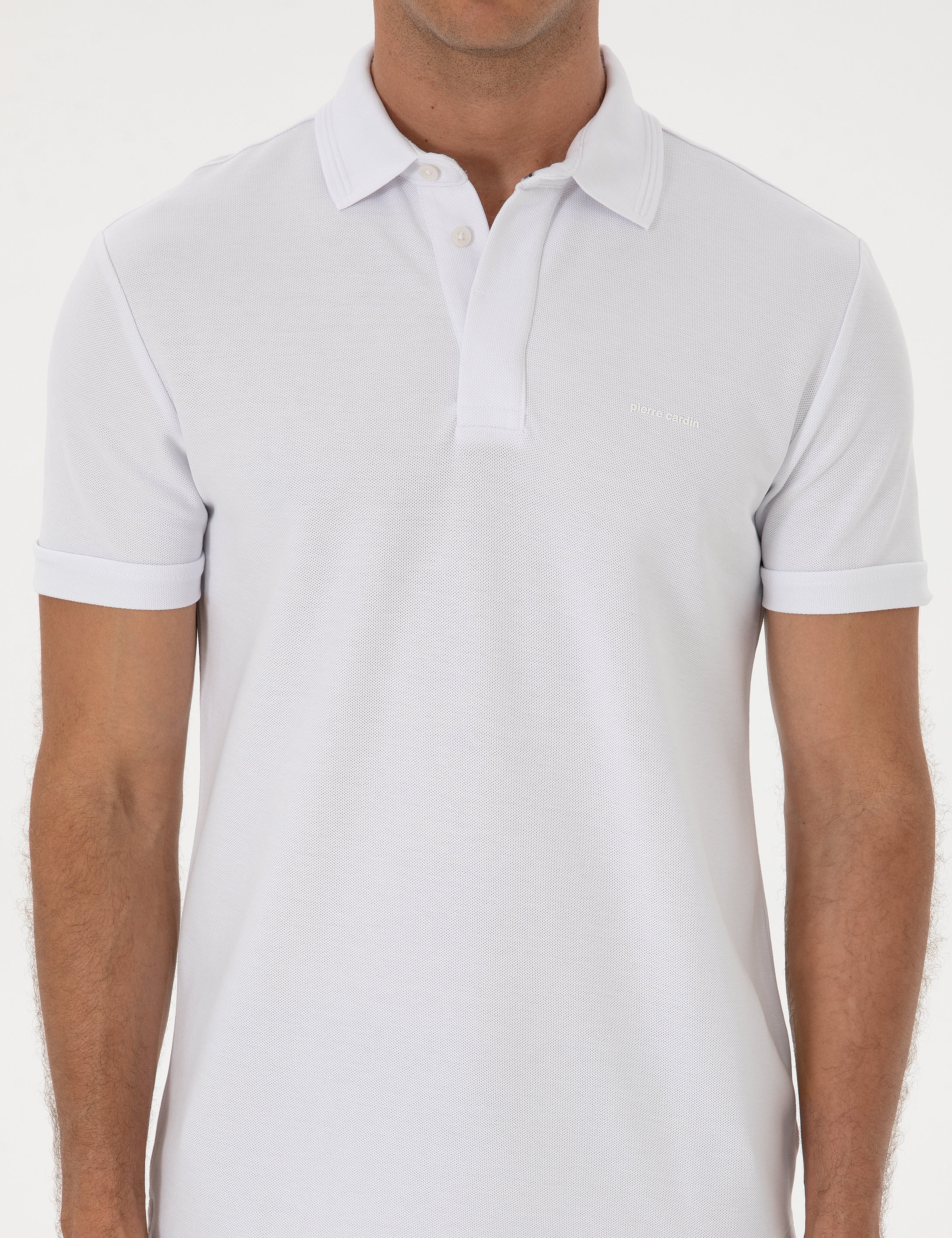 Beyaz Slim Fit %100 Pamuk Kıvrılmaz Amerikan Pike Polo Yaka Basic Tişört