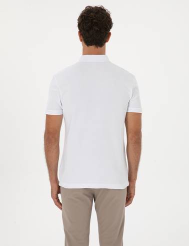 Beyaz Slim Fit %100 Pamuk Kıvrılmaz Amerikan Pike Polo Yaka Basic Tişört