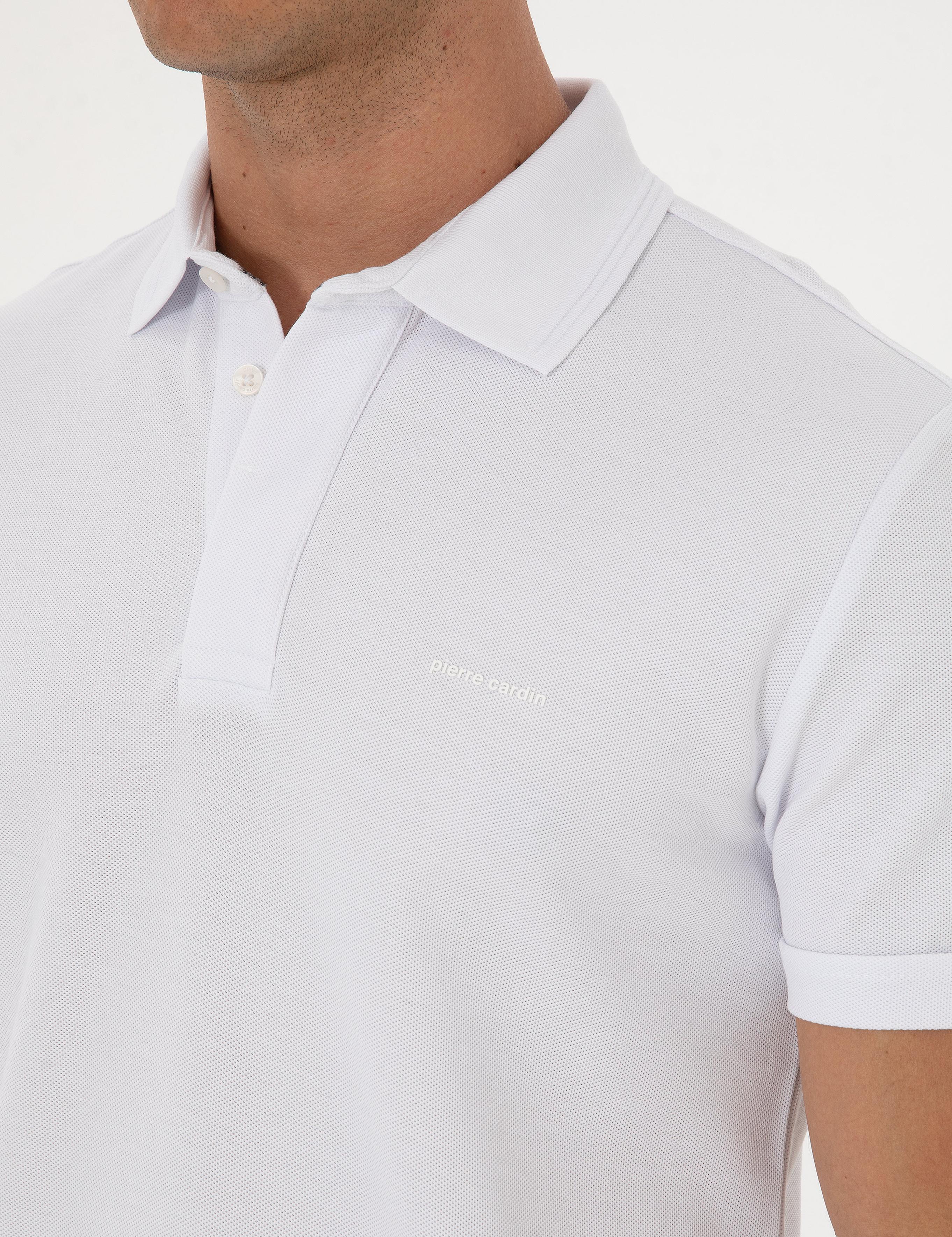 Beyaz Slim Fit %100 Pamuk Kıvrılmaz Amerikan Pike Polo Yaka Basic Tişört