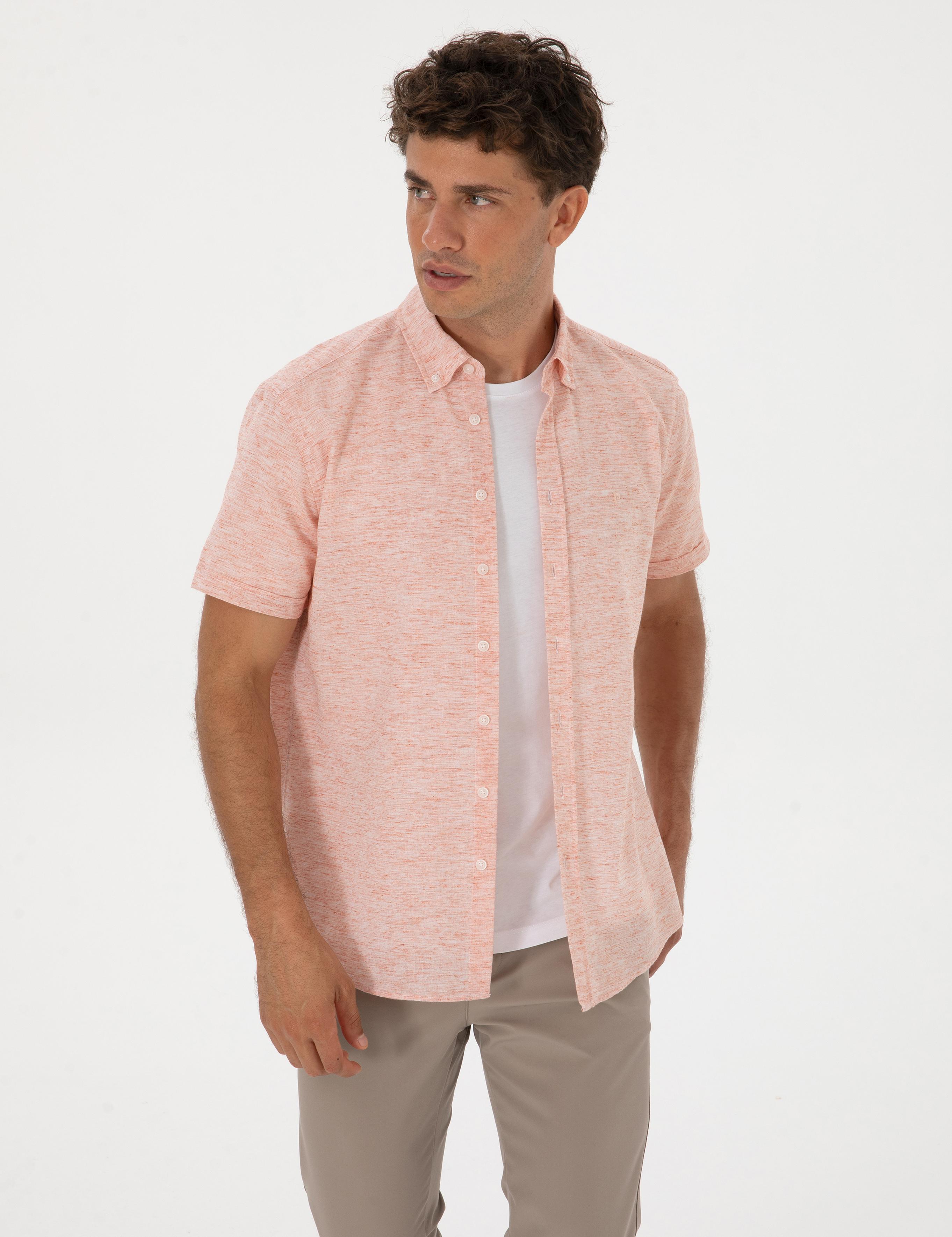 Mercan Keten Karışımlı Regular Fit Kısa Kollu Gömlek