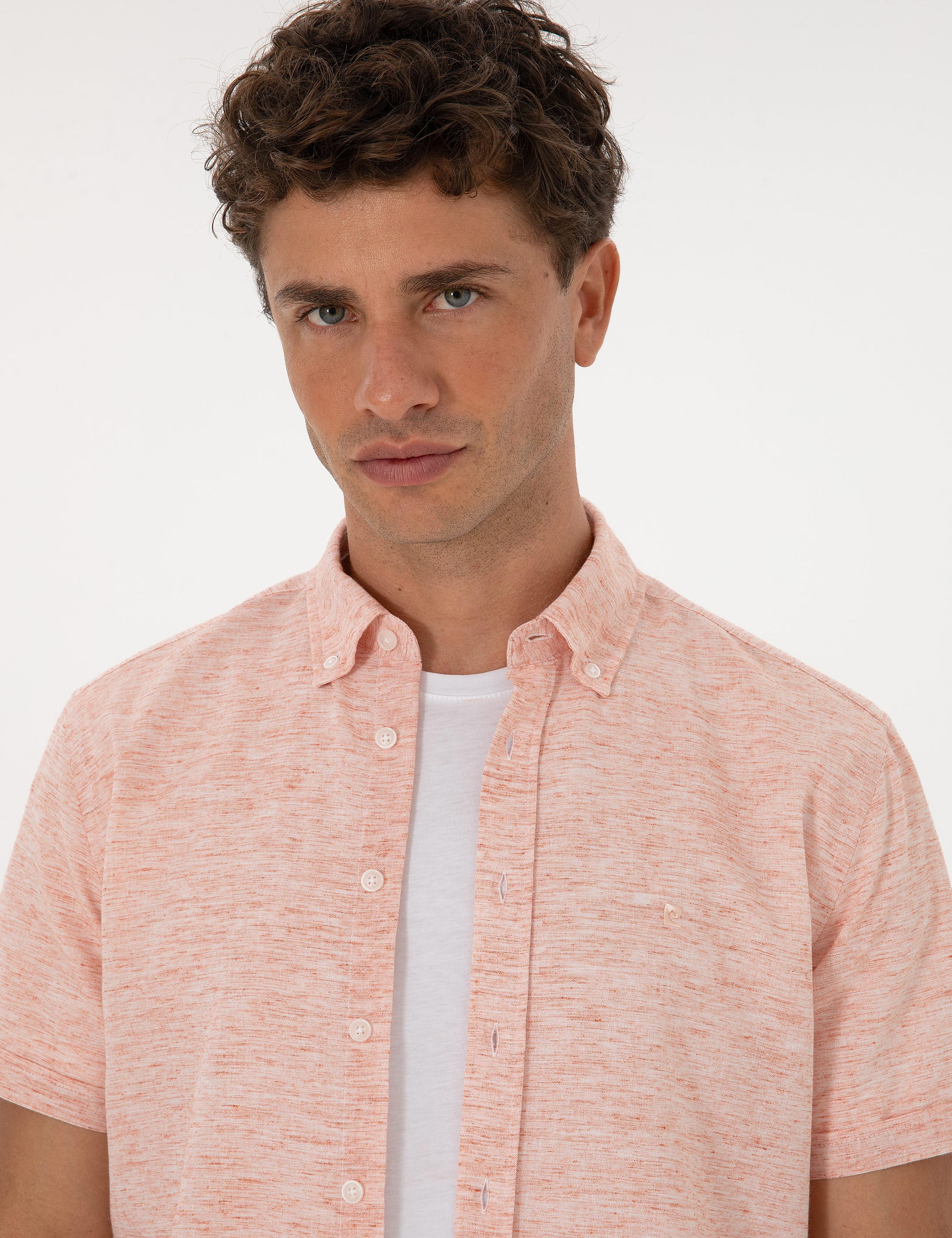 Mercan Keten Karışımlı Regular Fit Kısa Kollu Gömlek