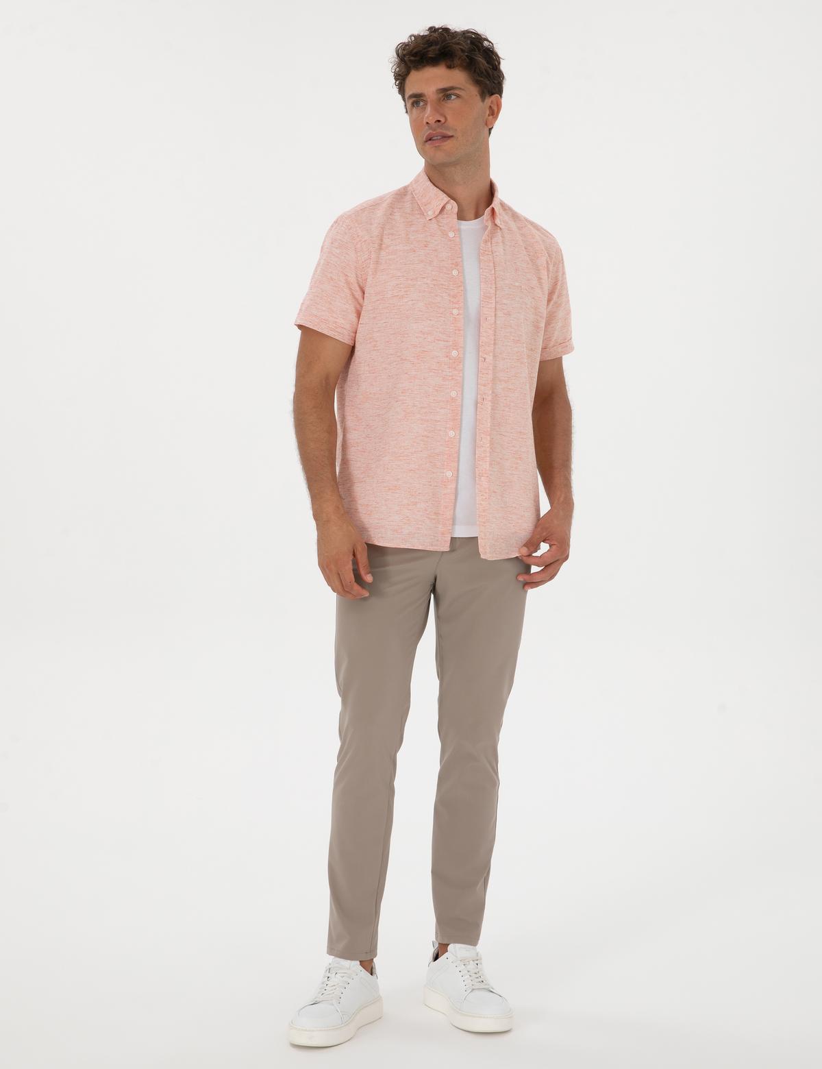 Mercan Keten Karışımlı Regular Fit Kısa Kollu Gömlek - 50307067025