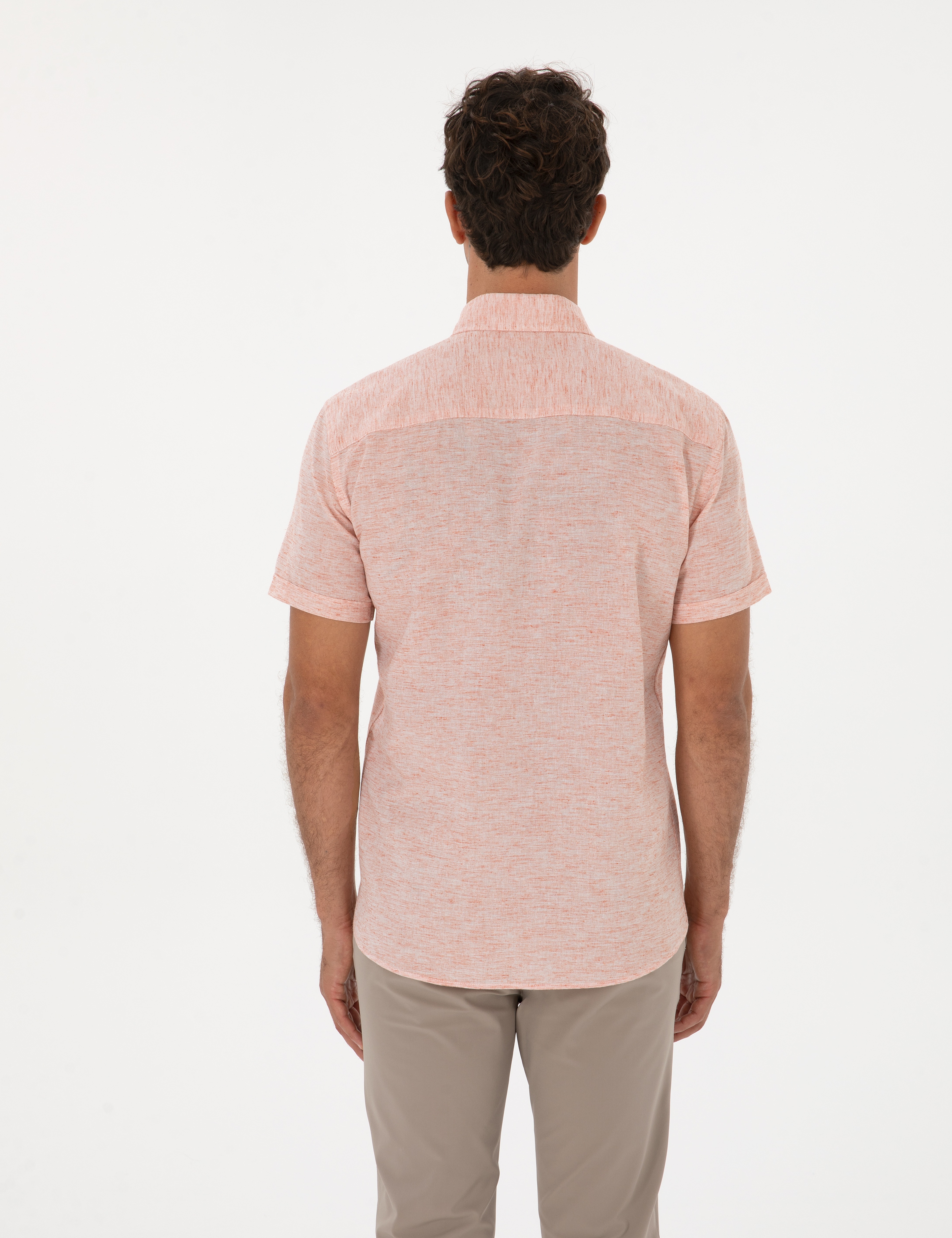 Mercan Keten Karışımlı Regular Fit Kısa Kollu Gömlek - Image 5