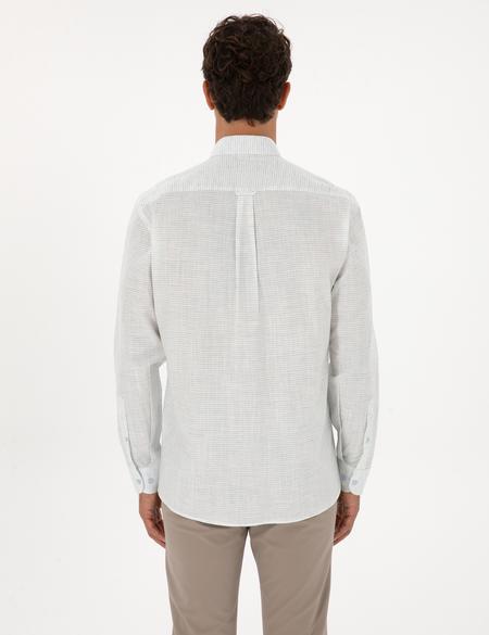 Mavi Keten Karışımlı Regular Fit Uzun Kollu Gömlek - 50307171008