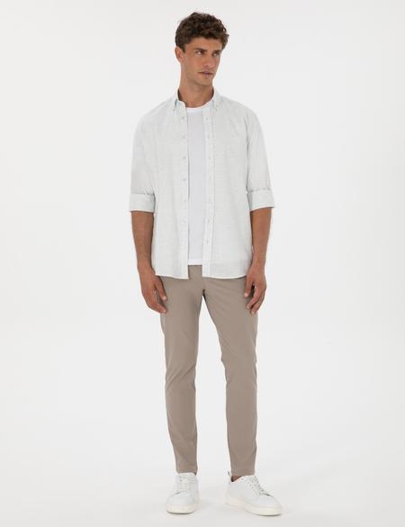 Mavi Keten Karışımlı Regular Fit Uzun Kollu Gömlek - 50307171008