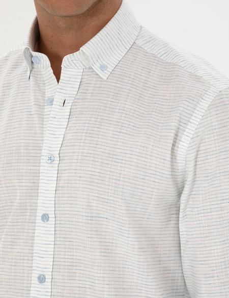 Mavi Keten Karışımlı Regular Fit Uzun Kollu Gömlek - 50307171008