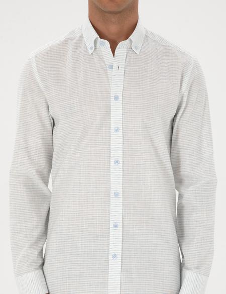 Mavi Keten Karışımlı Regular Fit Uzun Kollu Gömlek - 50307171008