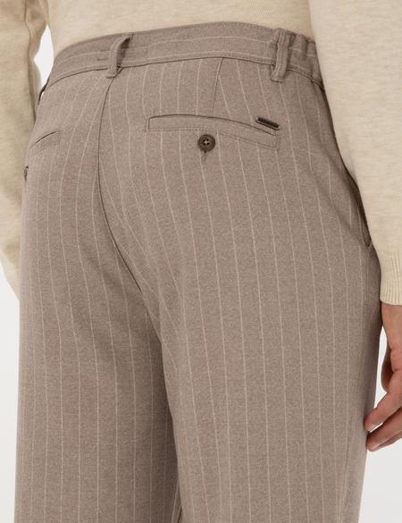 Bej Çizgili Carrot Fit Beli Lastikli Kordonlu Kanvas Pantolon - 50310891028