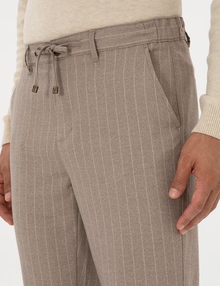 Bej Çizgili Carrot Fit Beli Lastikli Kordonlu Kanvas Pantolon - 50310891028