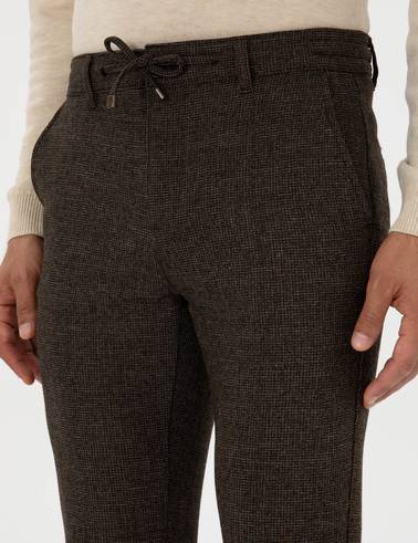Kahverengi Slim Fit Beli Lastikli Kordonlu Kanvas Pantolon