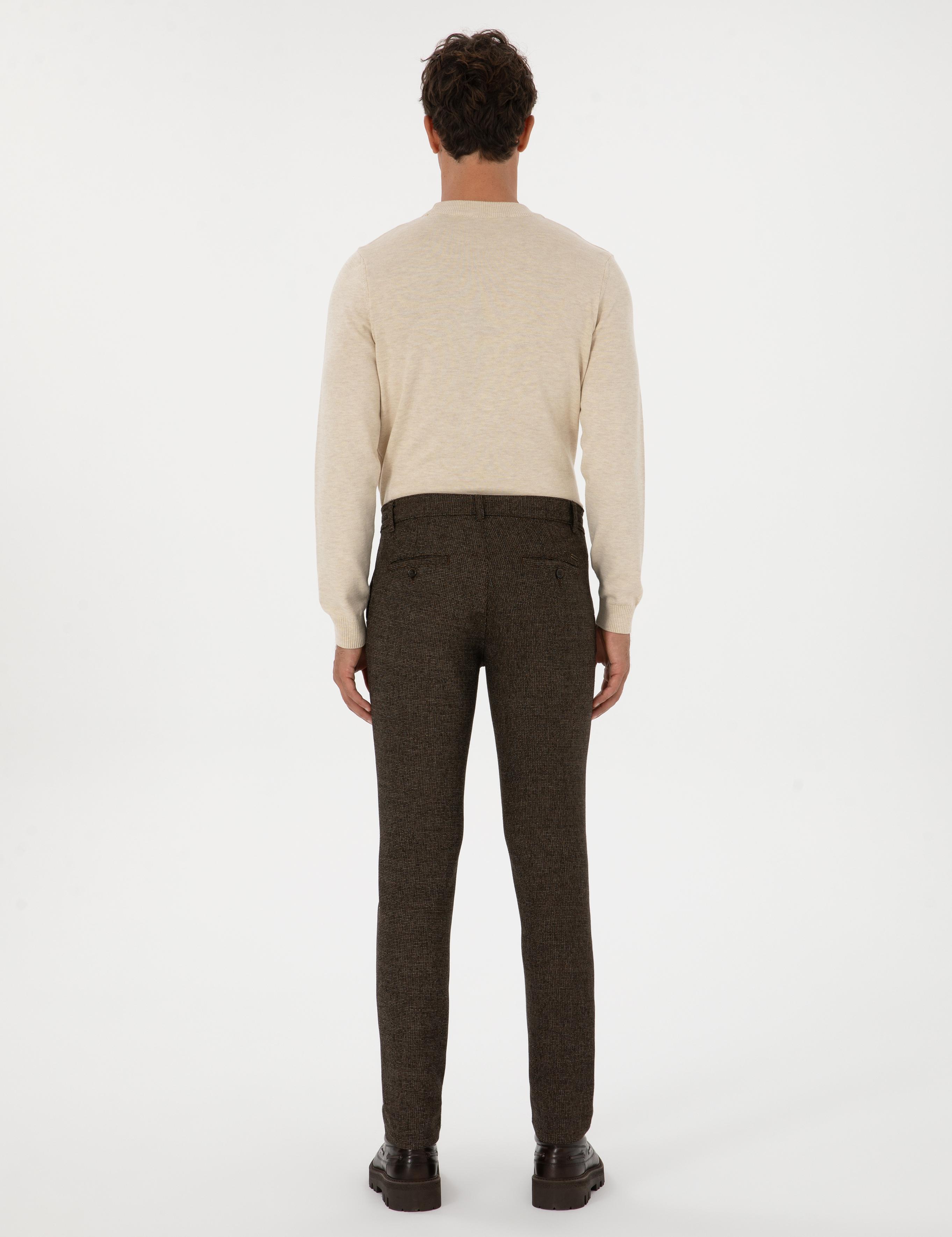 Kahverengi Slim Fit Beli Lastikli Kordonlu Kanvas Pantolon