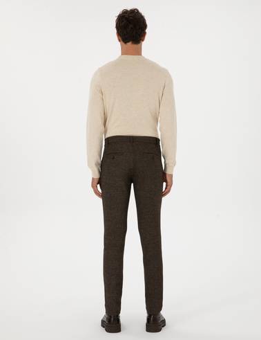 Kahverengi Slim Fit Beli Lastikli Kordonlu Kanvas Pantolon